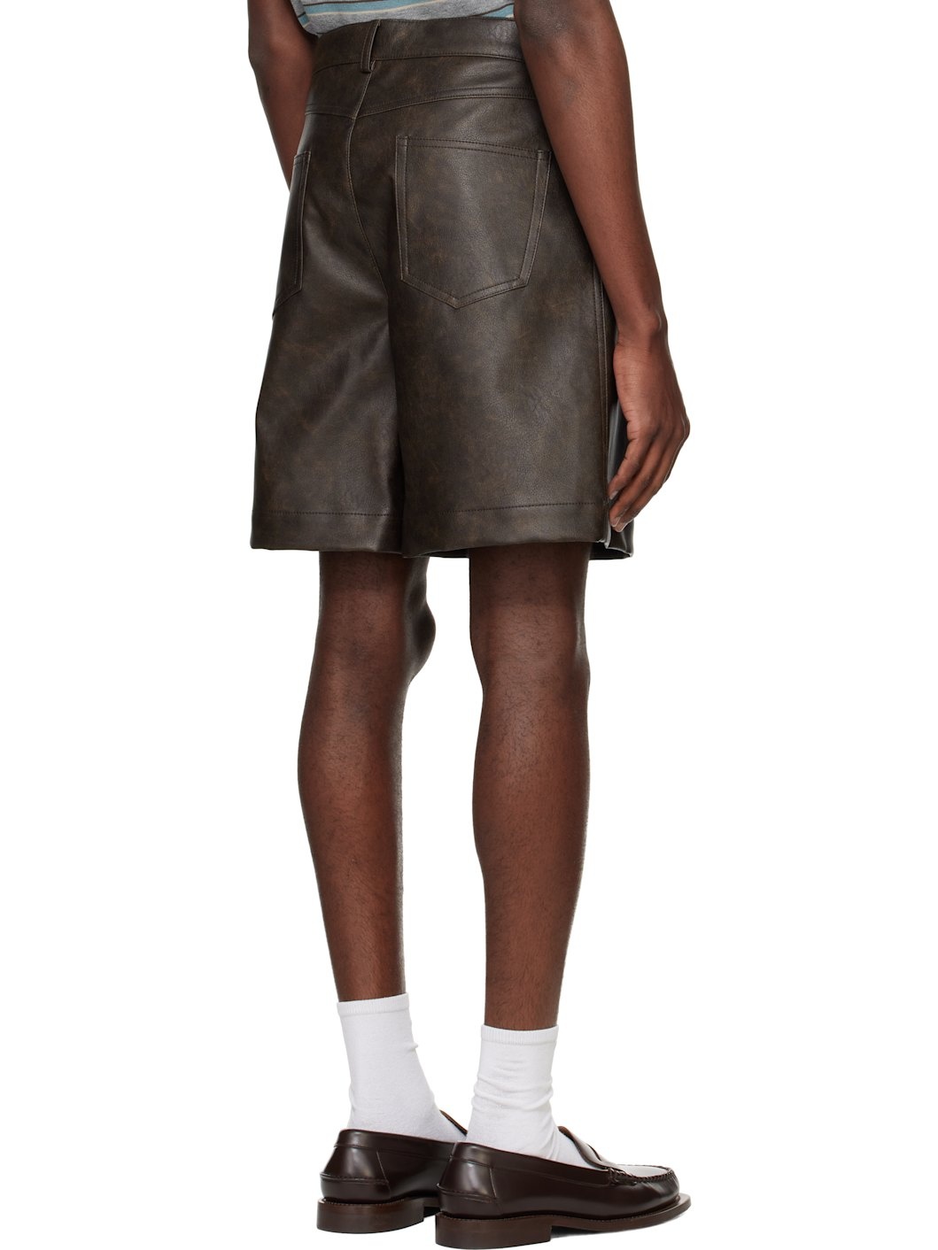 Brown Lined Faux-Leather Shorts - 3
