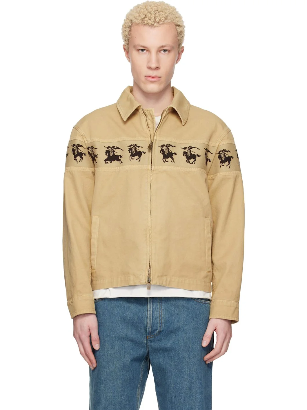 Beige Galloping Knight Cotton Canvas Jacket - 1