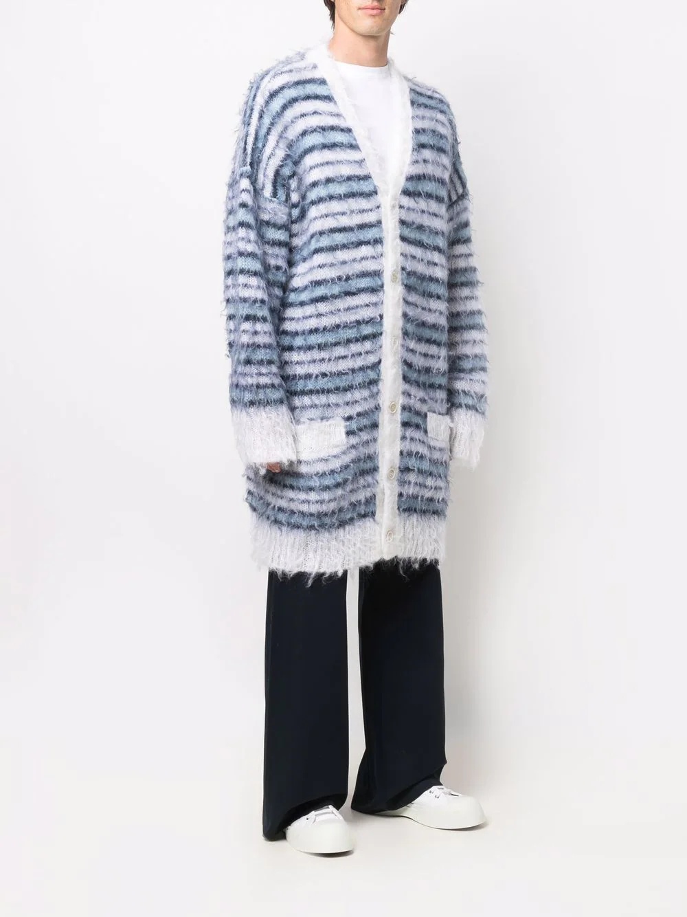 stripe-pattern long cardigan - 3