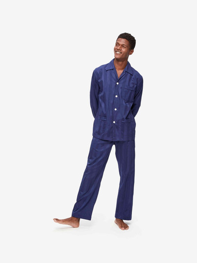 Derek Rose Men's Classic Fit Pyjamas Lingfield Cotton Satin Navy outlook