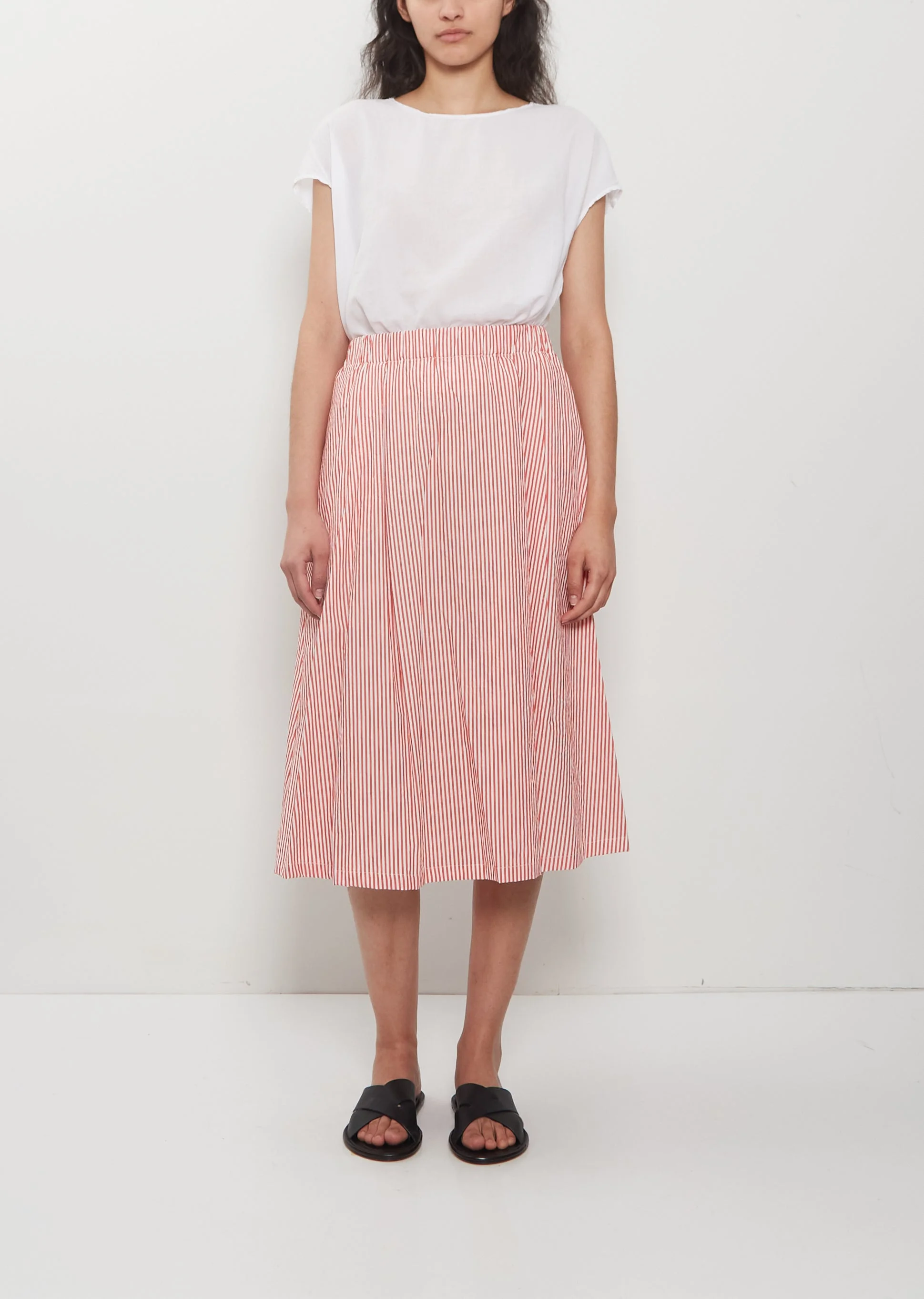 Cotton Gathered Skirt — Pomegranate Stripes - 1