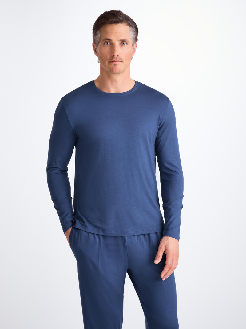 Derek Rose Men's Long Sleeve T-Shirt Basel Micro Modal Stretch Sapphire outlook