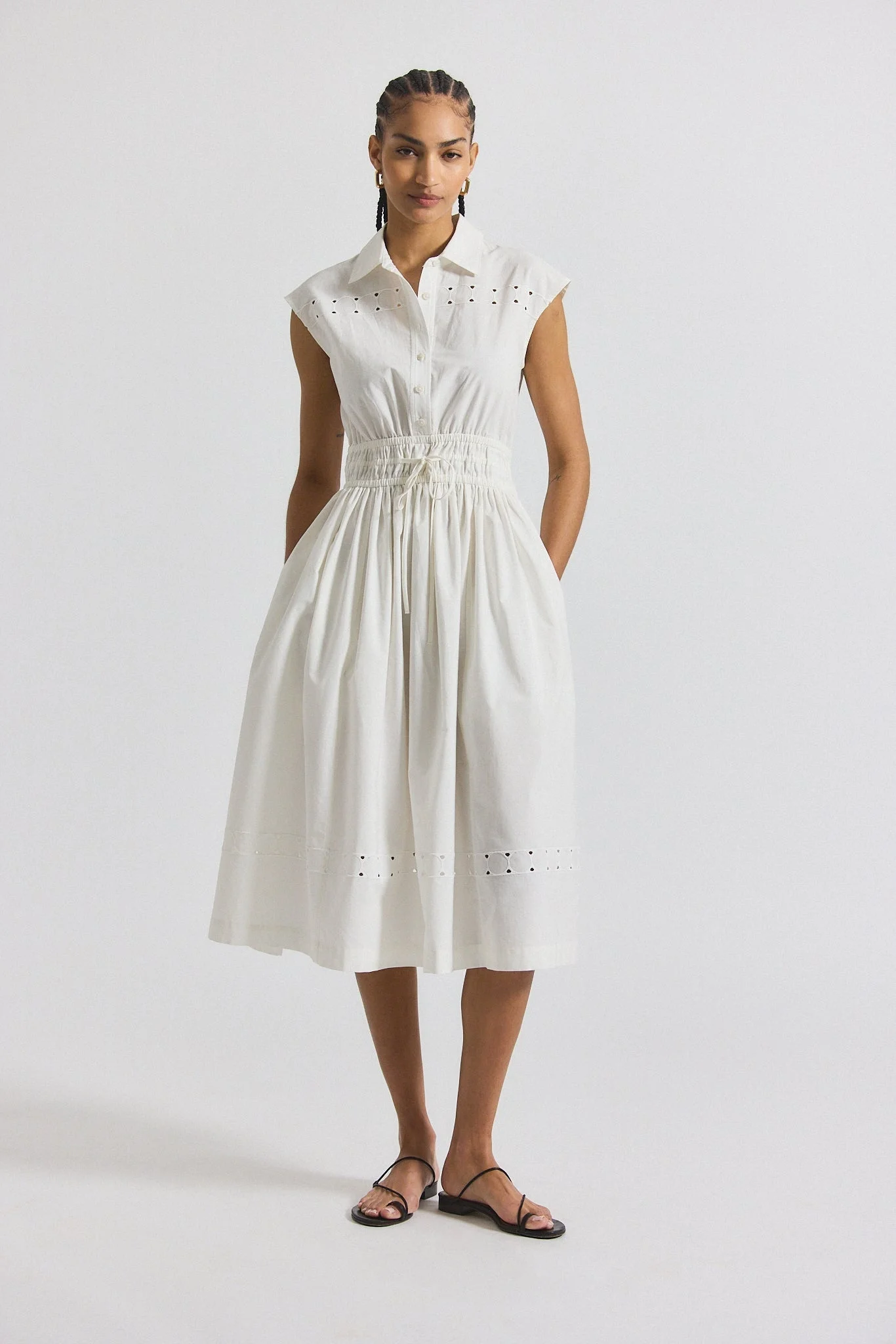 NIKITA POPLIN EMBROIDERED EYELET CINCH WAIST SHIRTDRESS - 1