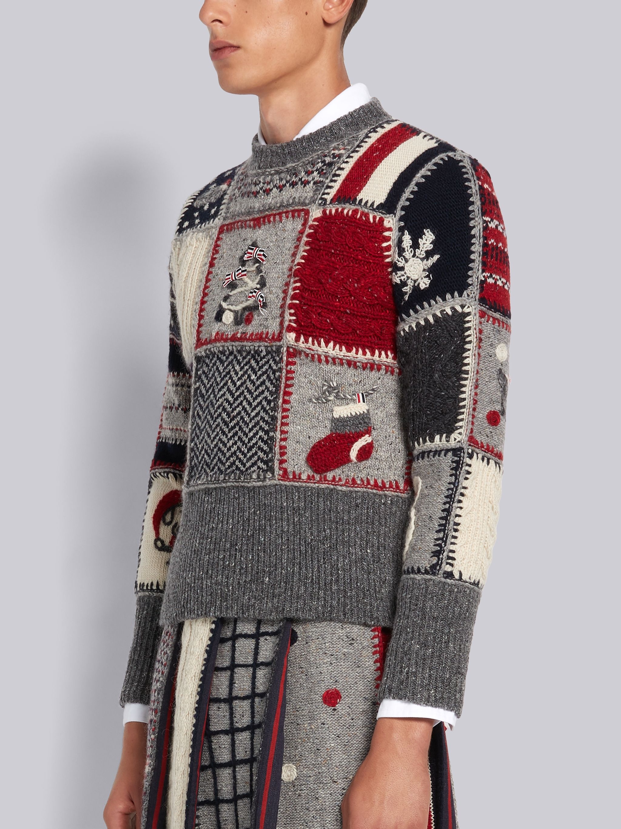 Holiday patchwork mohair pullover - 2