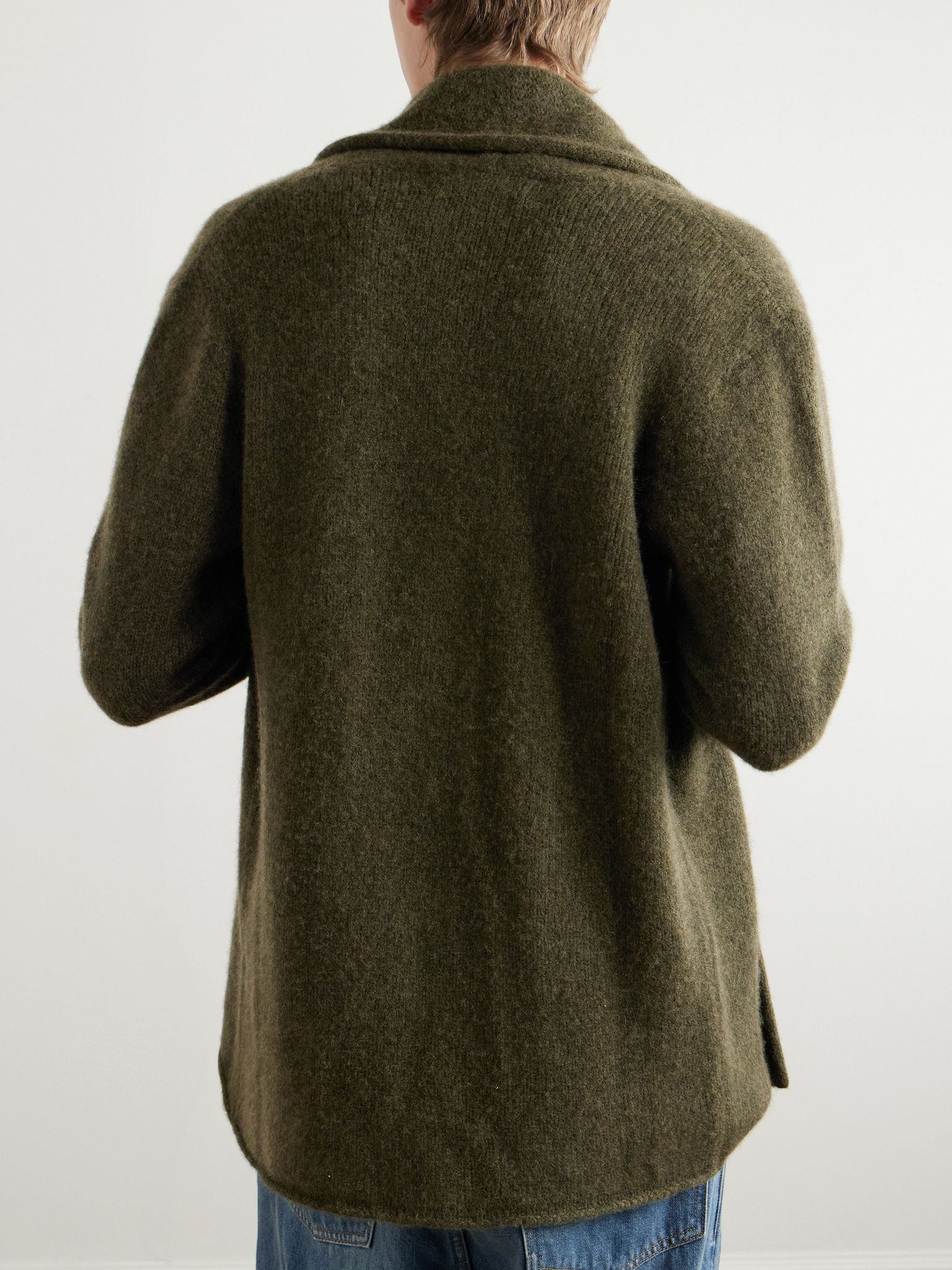Shawl-Collar Cashmere Cardigan Green - 3