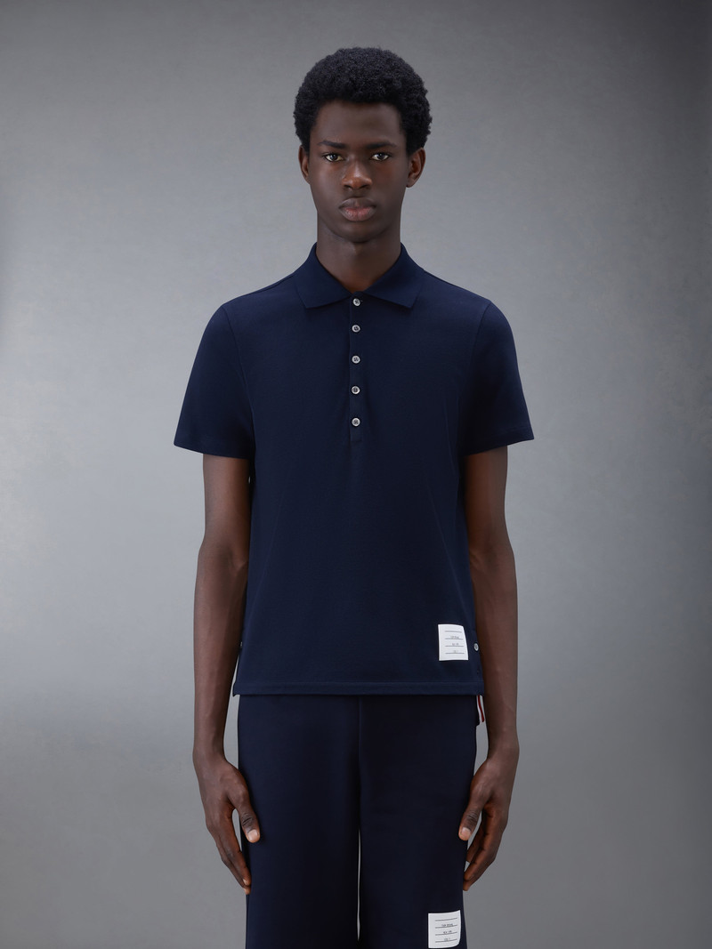 Navy Cotton Pique Center Back Stripe Relaxed Fit Polo 1