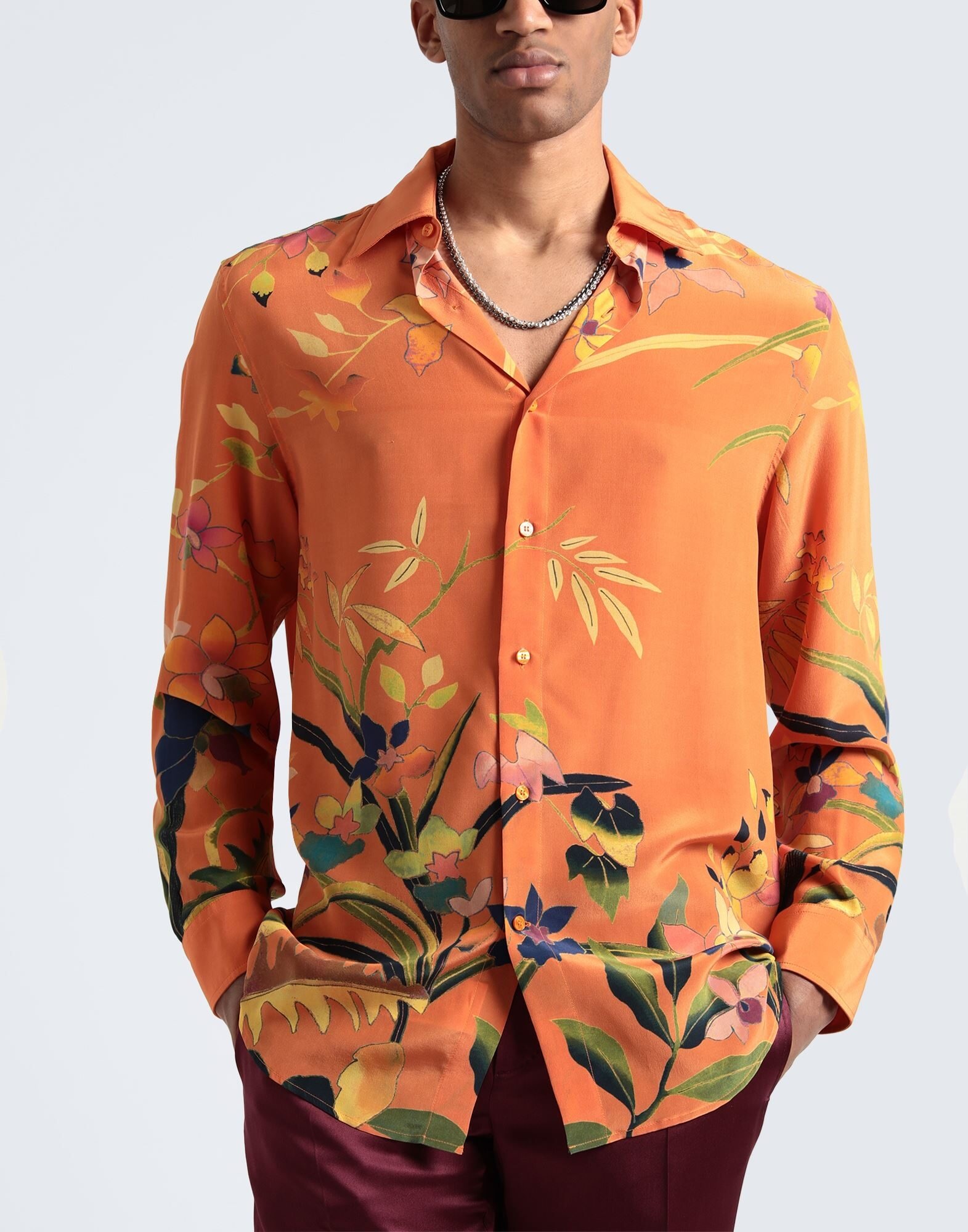 Orange Men's Patterned Shirt - 4