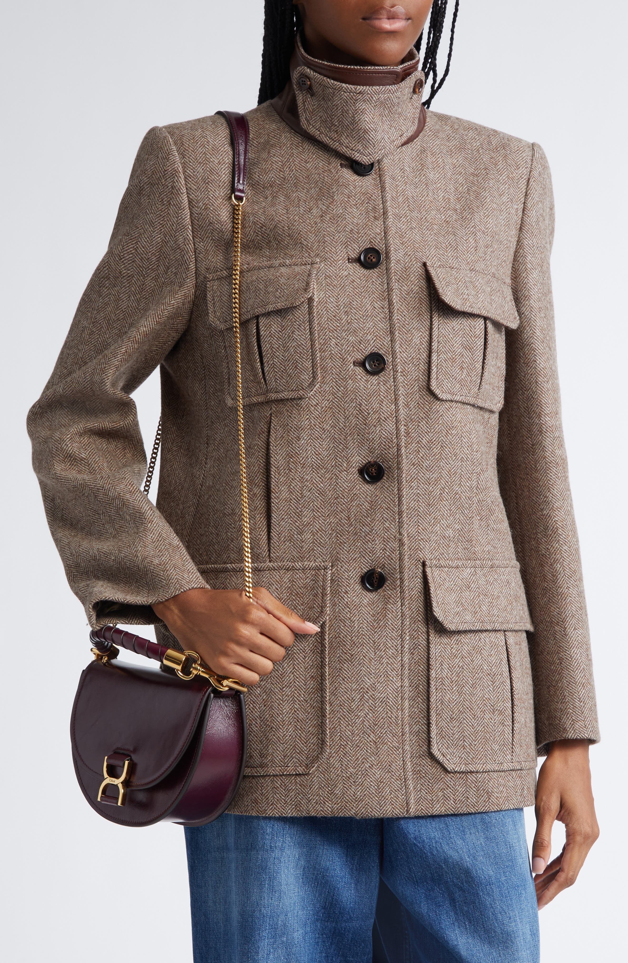 Chloé Herringbone Wool Twill Jacket in Somber Brown at Nordstrom - 5