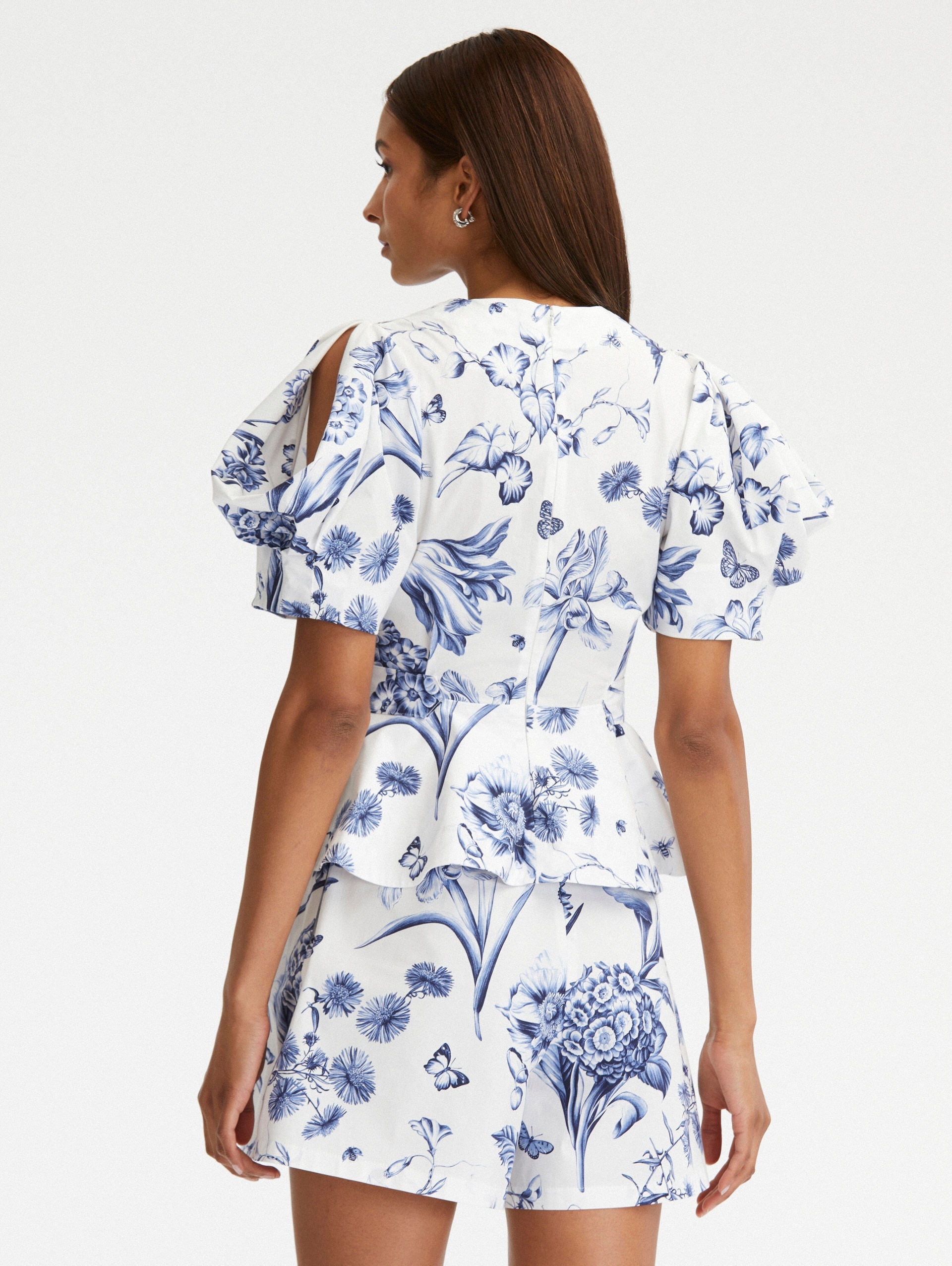 FLORAL TOILE POPLIN PEPLUM BLOUSE - 4