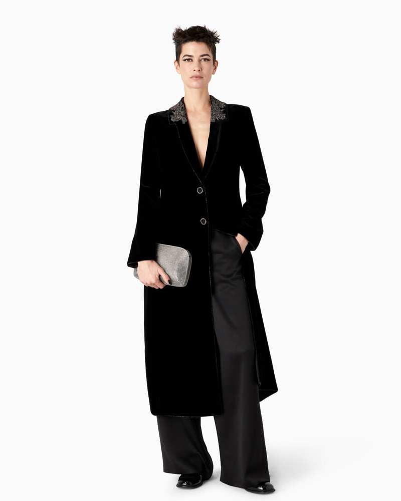 GIORGIO ARMANI Single-breasted embroidered velvet coat outlook