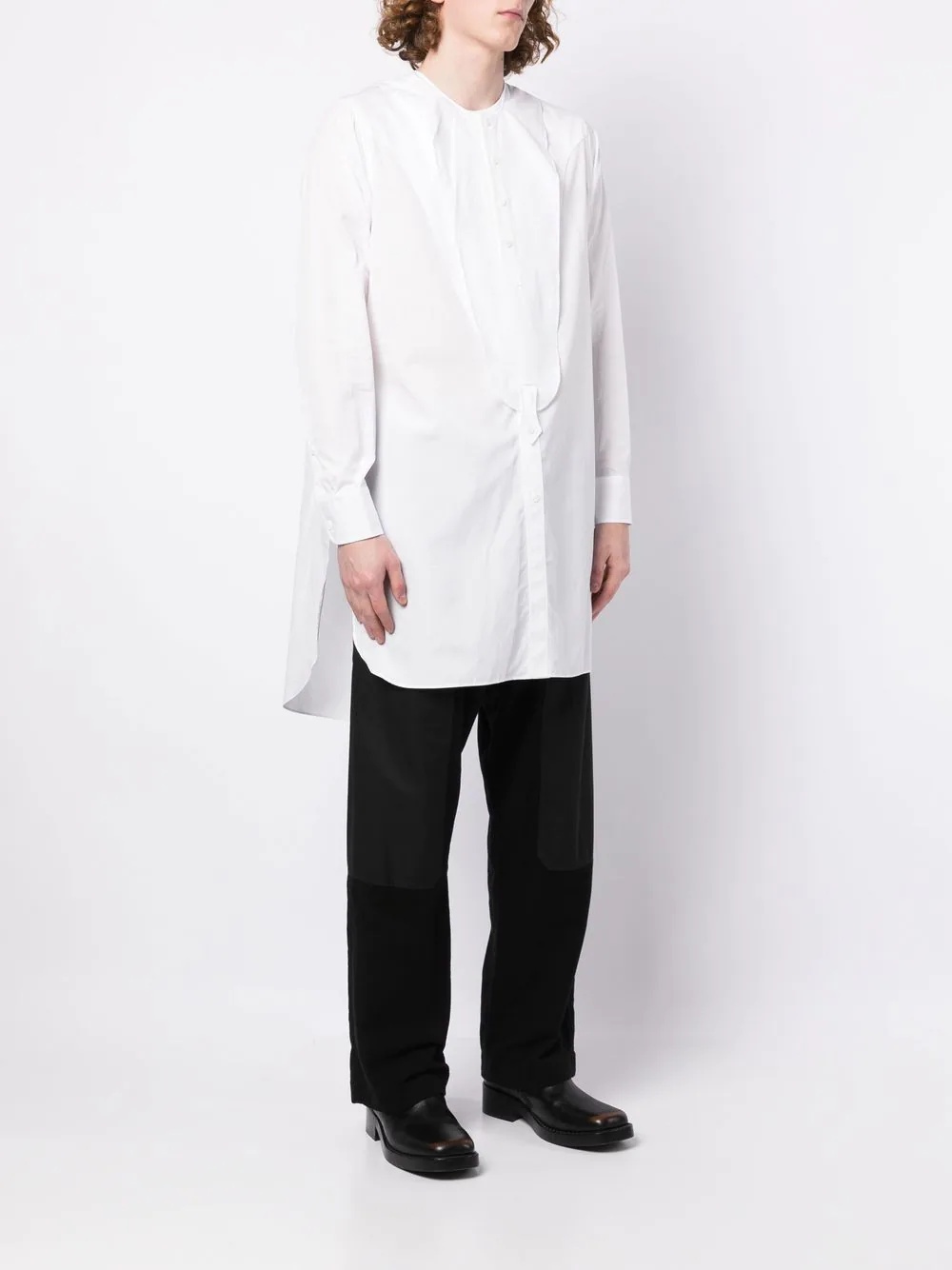 panelled knee-length cotton shirt - 3