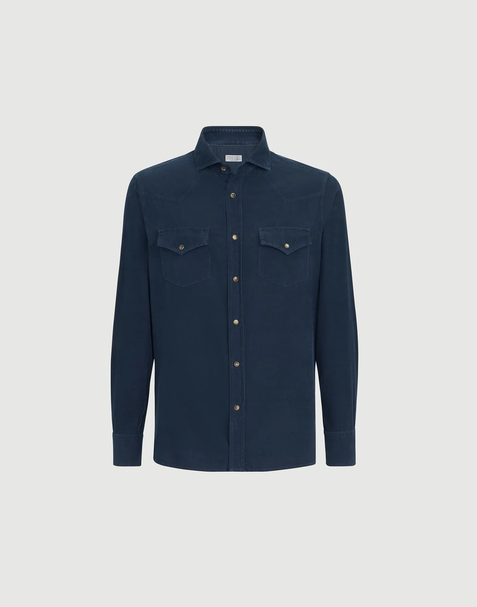 Garment-dyed easy fit western shirt in narrow wale corduroy - 1