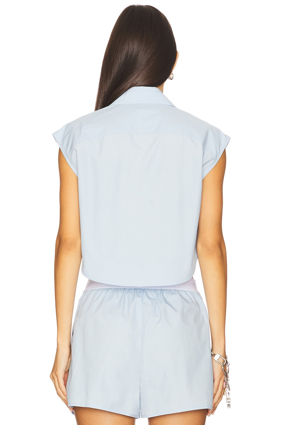 Cropped Button Down Sleeveless Shirt With Necklace - 3