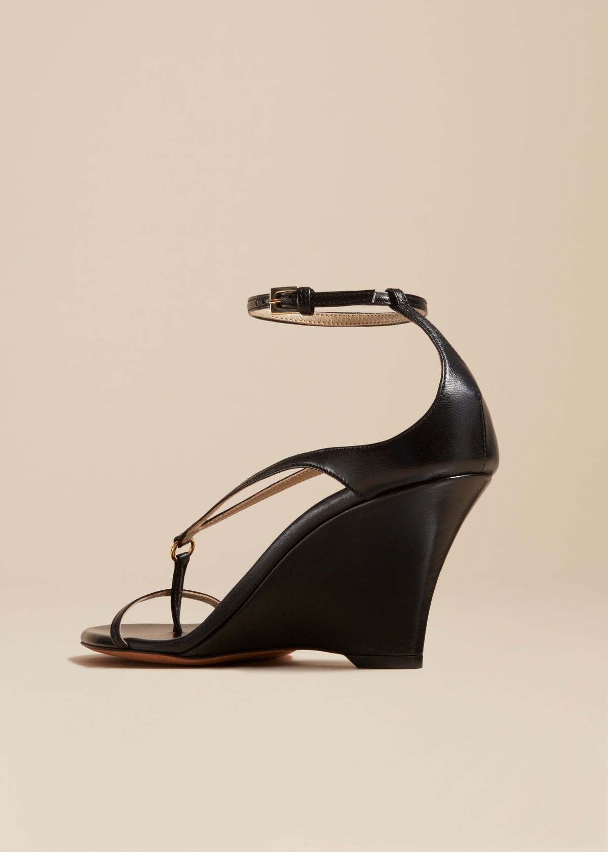 The Marion Strappy Wedge Sandal in Black Leather - 4