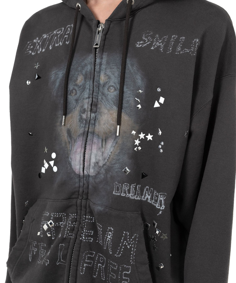 Animal Printed Embellished Distressed Zip-up Hoodie 13