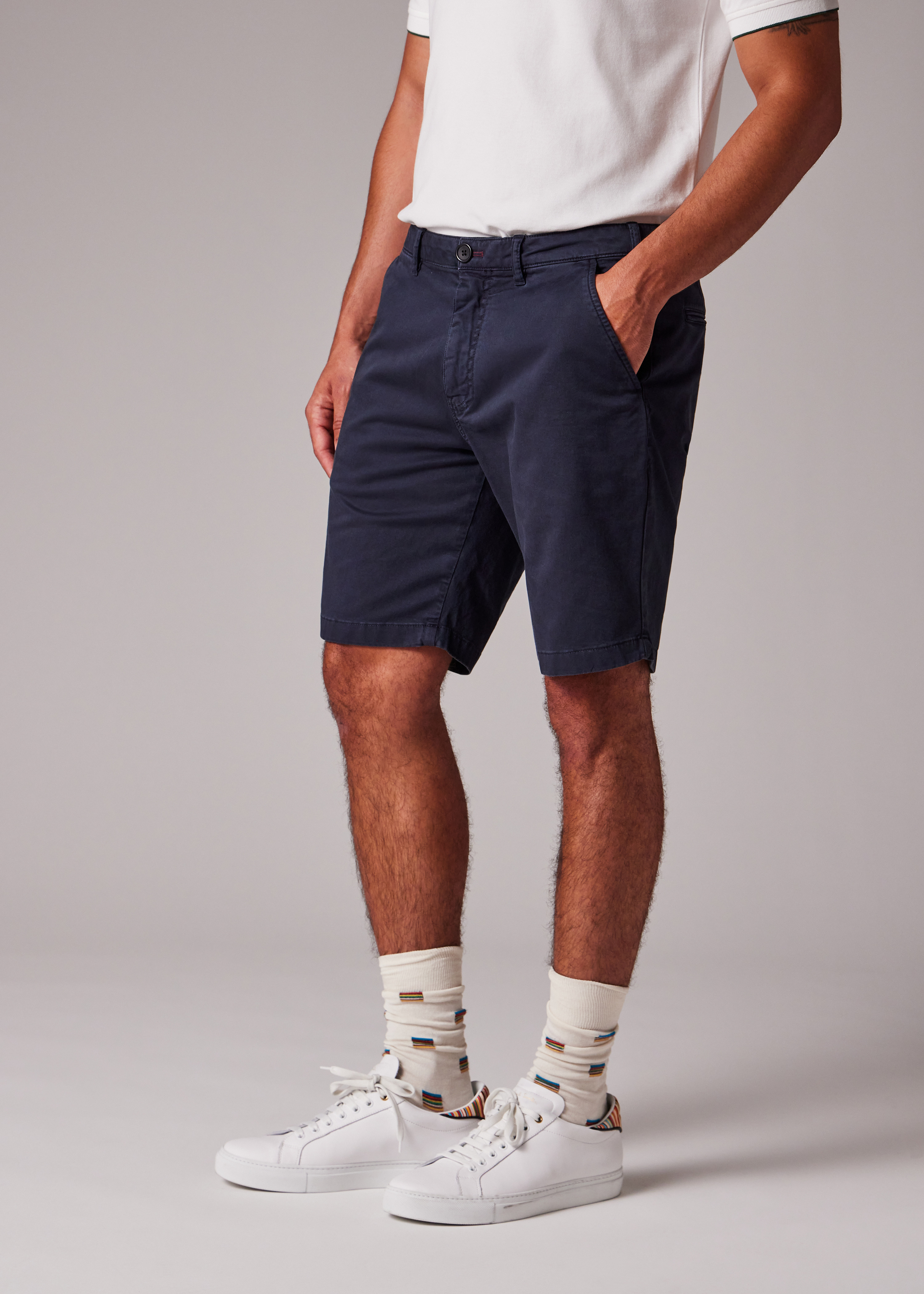 Navy Blue Cotton-Twill 'Broad Stripe Zebra' Shorts - 3