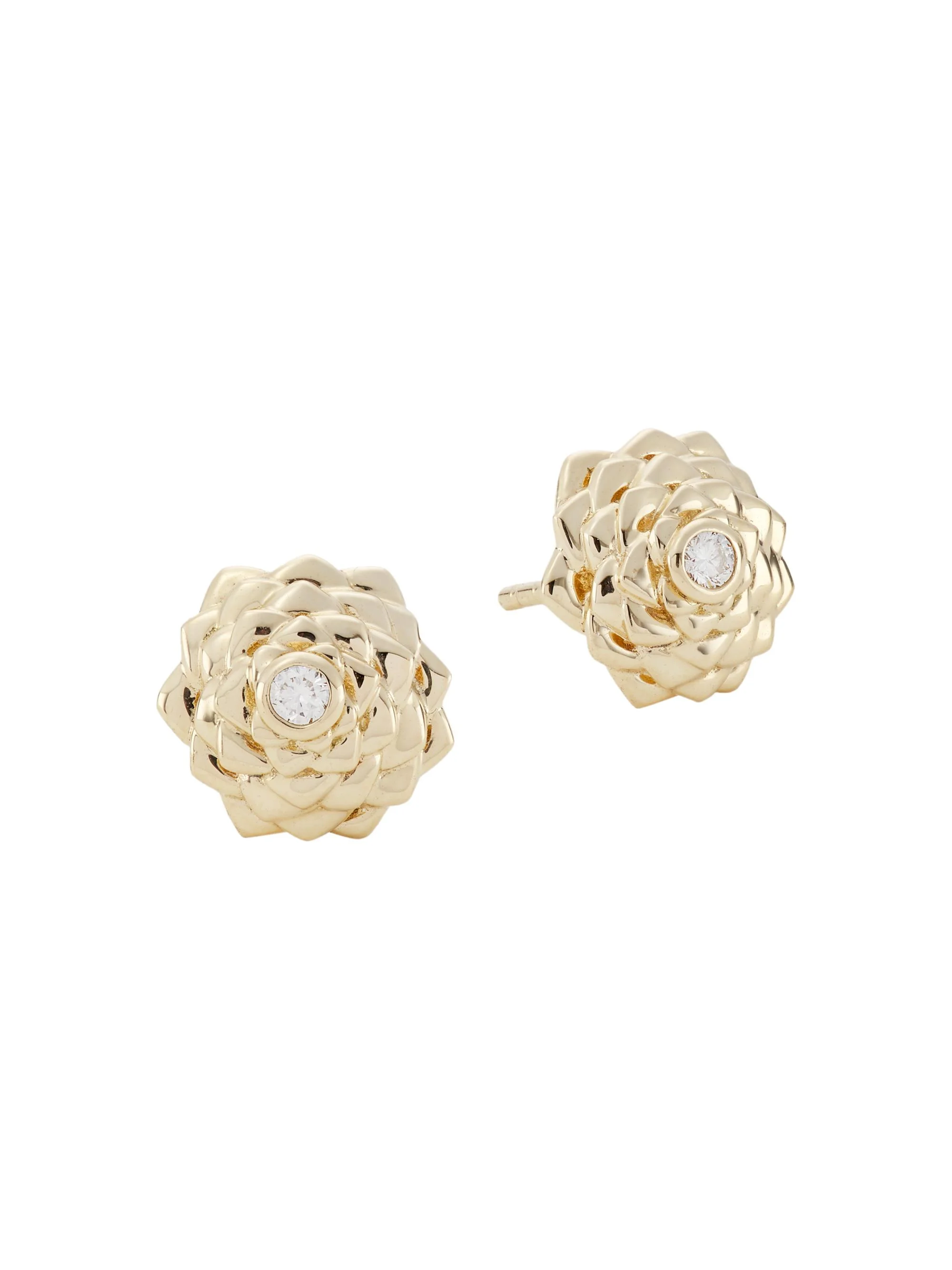 Women's 14K Yellow Gold & Diamond Camellia Stud Earrings - 1