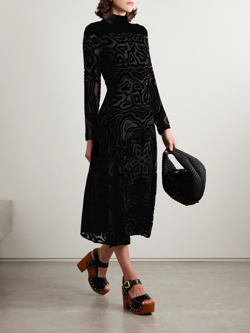 ULLA JOHNSON Helena Devoré-velvet Midi Dress outlook
