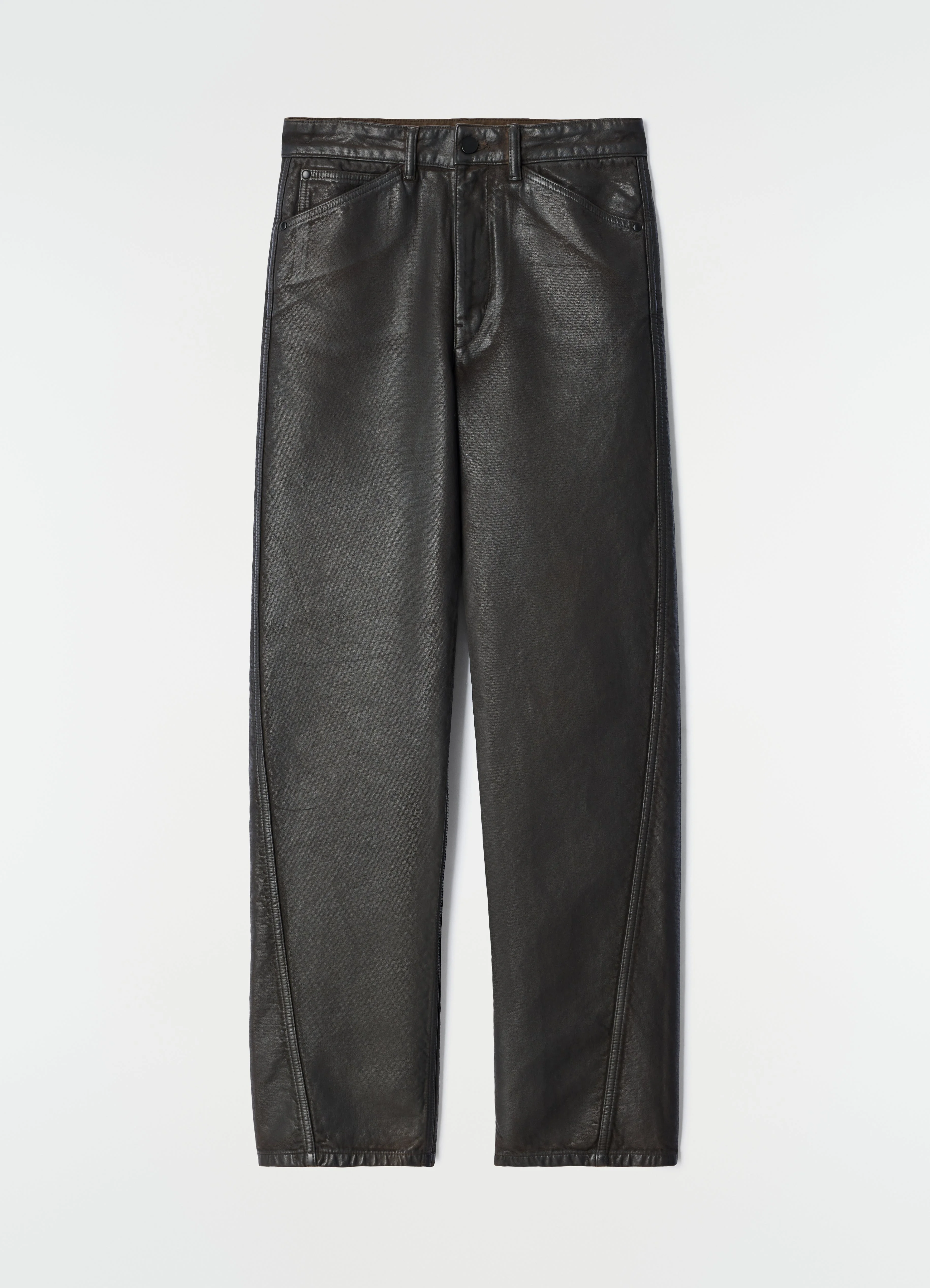 TWISTED FIVE-POCKET PANTS IN COATED DENIM - 1