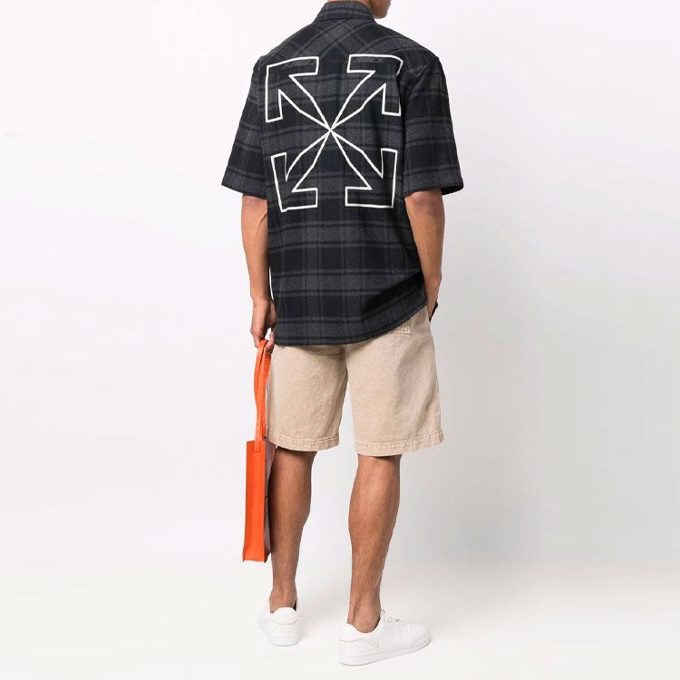 Off-White Plaid Casual Short Sleeve Shirt Black OMGA205C99FAB0010701 - 4