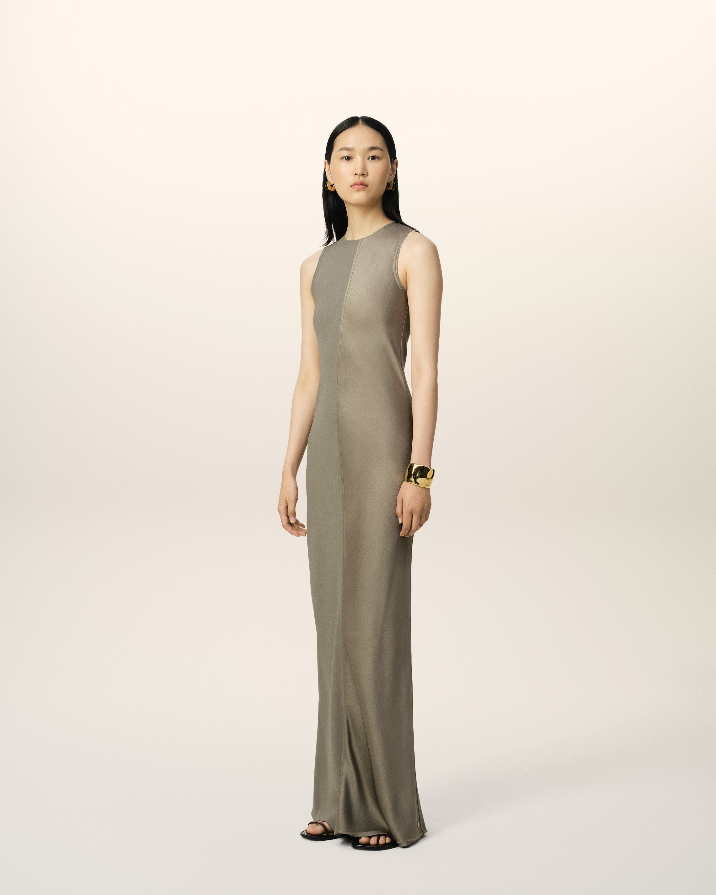 BEIGE LONG STRAIGHT DRESS - 6