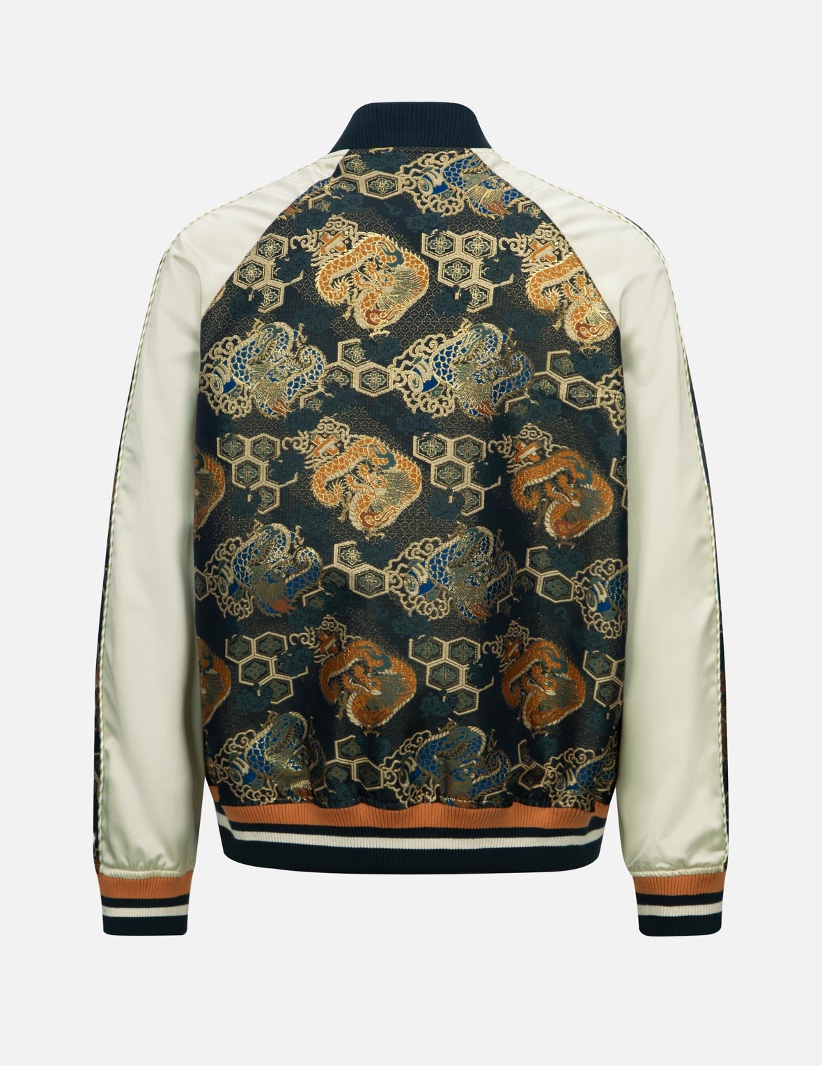 LOGO EMBROIDERY BROCADE FABRIC-BLOCKING LOOSE FIT JACKET - 4