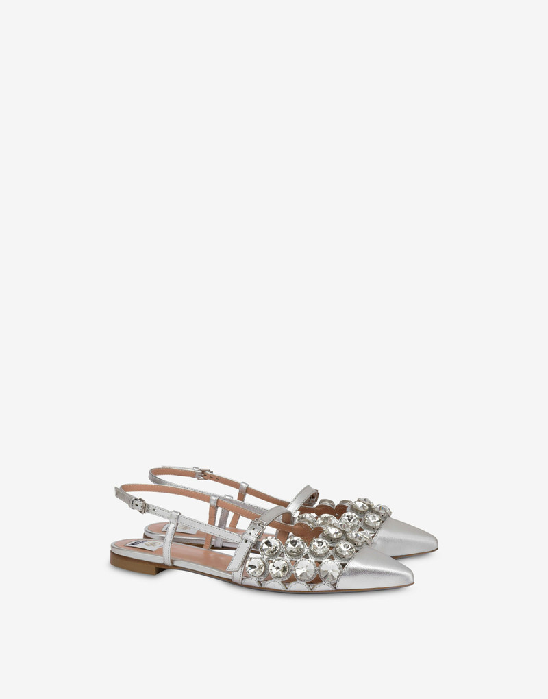 LAMINATED SLINGBACK BALLET FLATS WITH JEWEL STONES 1