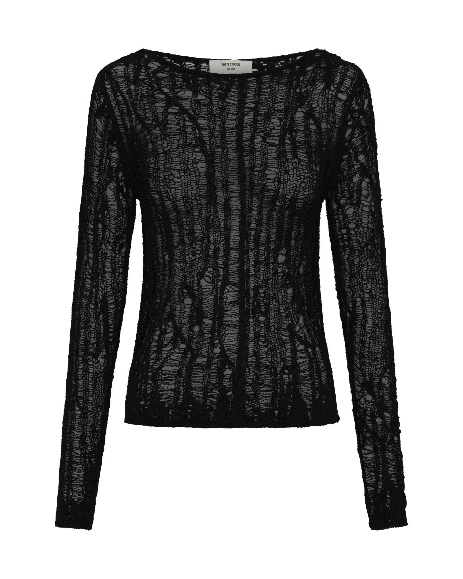Cinched In Laddered Longsleeve Knit Top - Black - 1