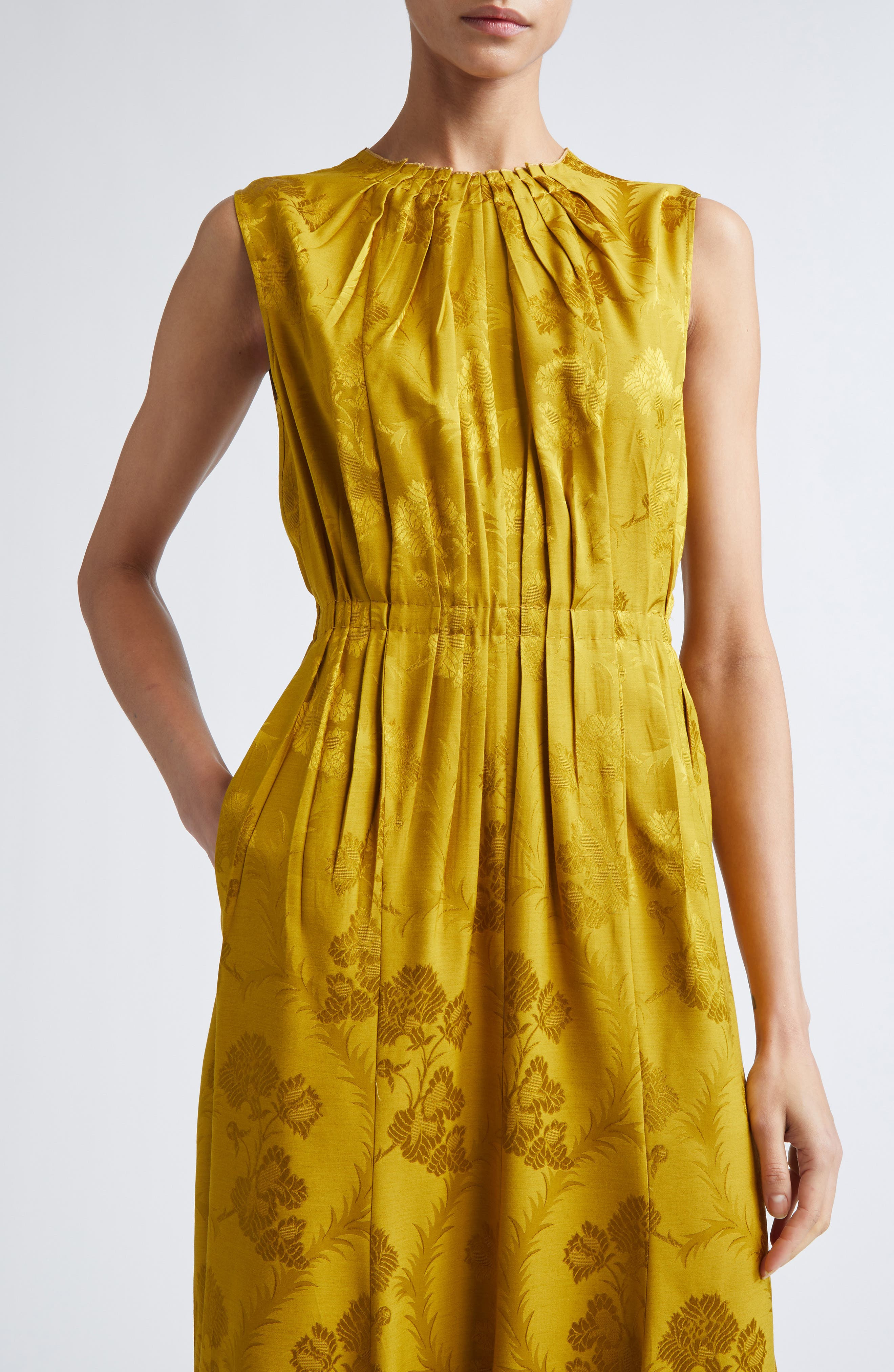 Etro Leafy Jacquard Sleeveless Midi Dress in Senape at Nordstrom - 4
