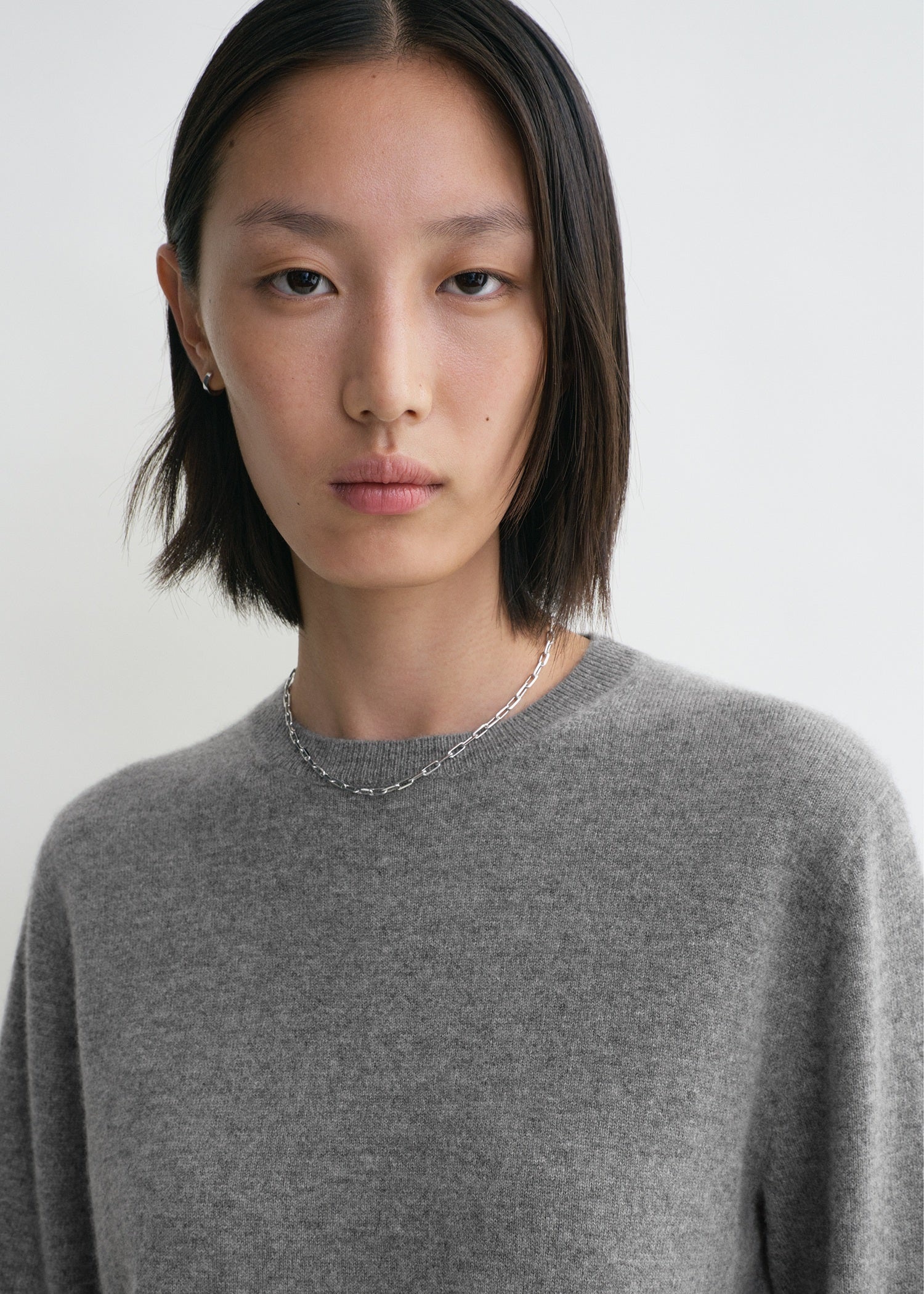 Crew-neck cashmere knit grey melange - 5