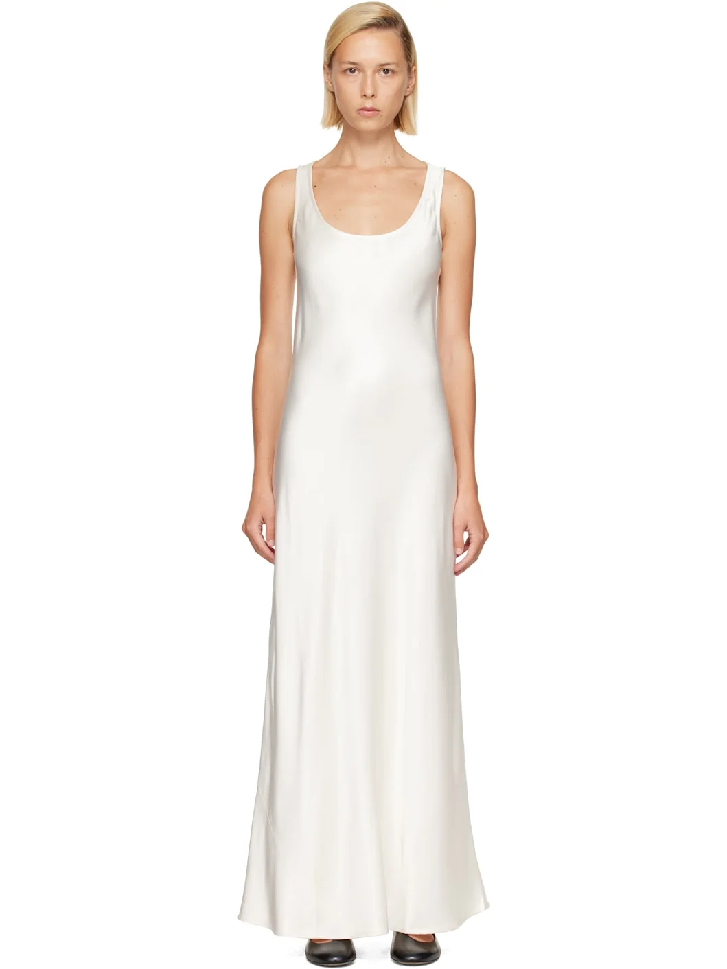 Off-White Scoop Neck Satin Maxi Dress - 1