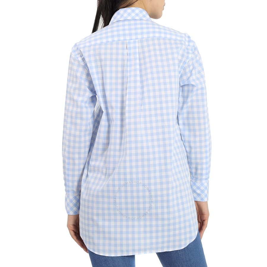 Burberry Ladies Pale Blue Pattern Gingham Cotton Poplin Shirt Dress - 6