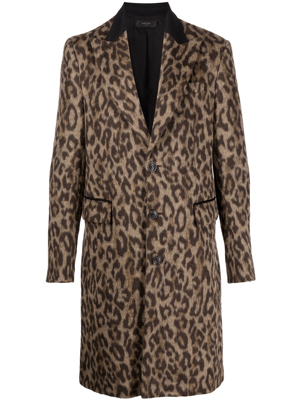 brushed leopard-print single-breasted coat - 1