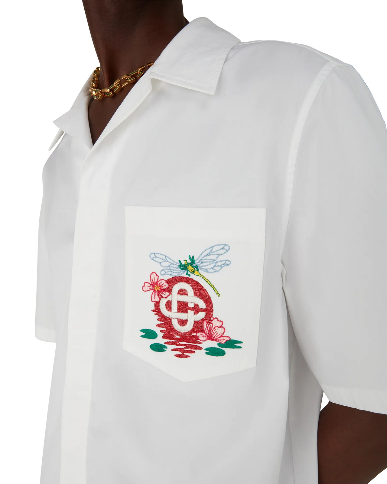 Cotton Poplin Embroidered Short Sleeve Shirt | Casablanca Paris - 5