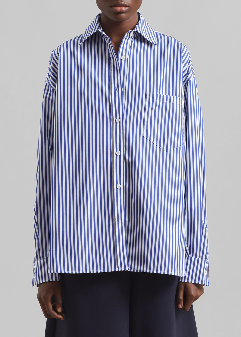 Georgia Boxy Shirt - White/Blue Stripe 7