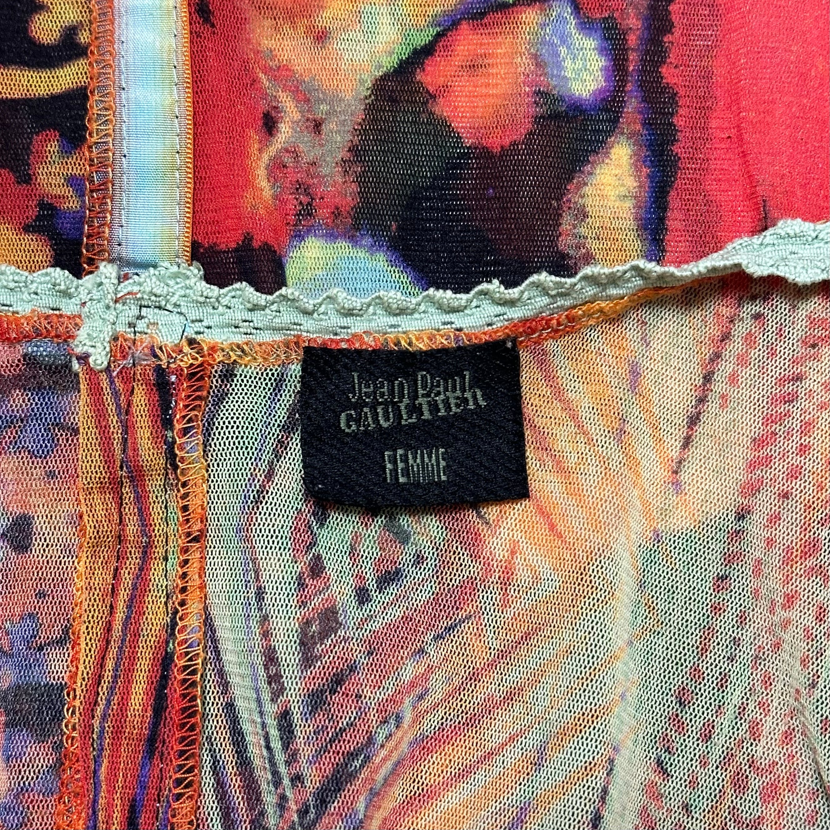 JEAN PAUL GAULTIER Spring Summer 2000 Psychedelic Print Mesh Frill Trim Top - 5