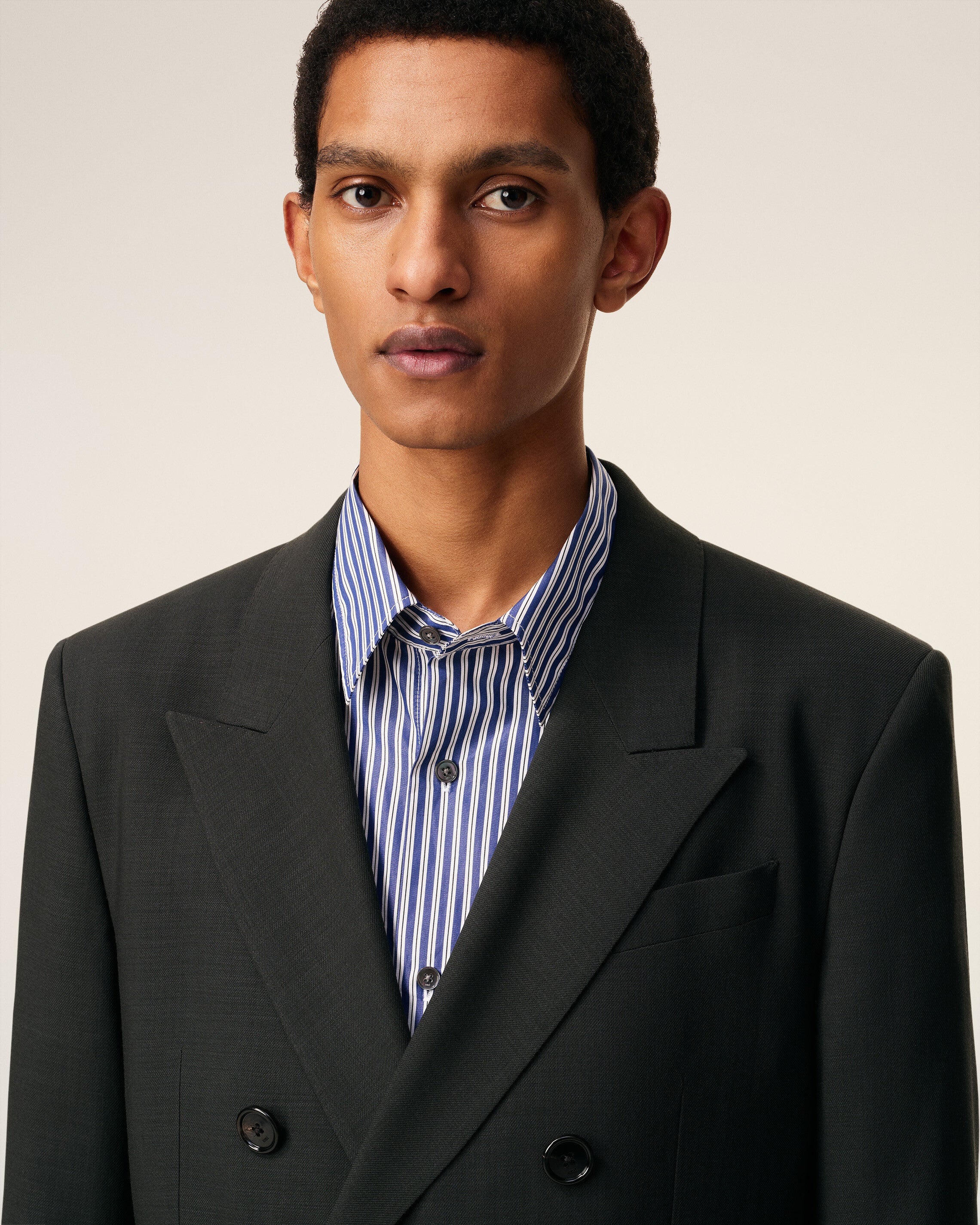 BLACK WOOL DOUBLE BREASTED JACKET - 4