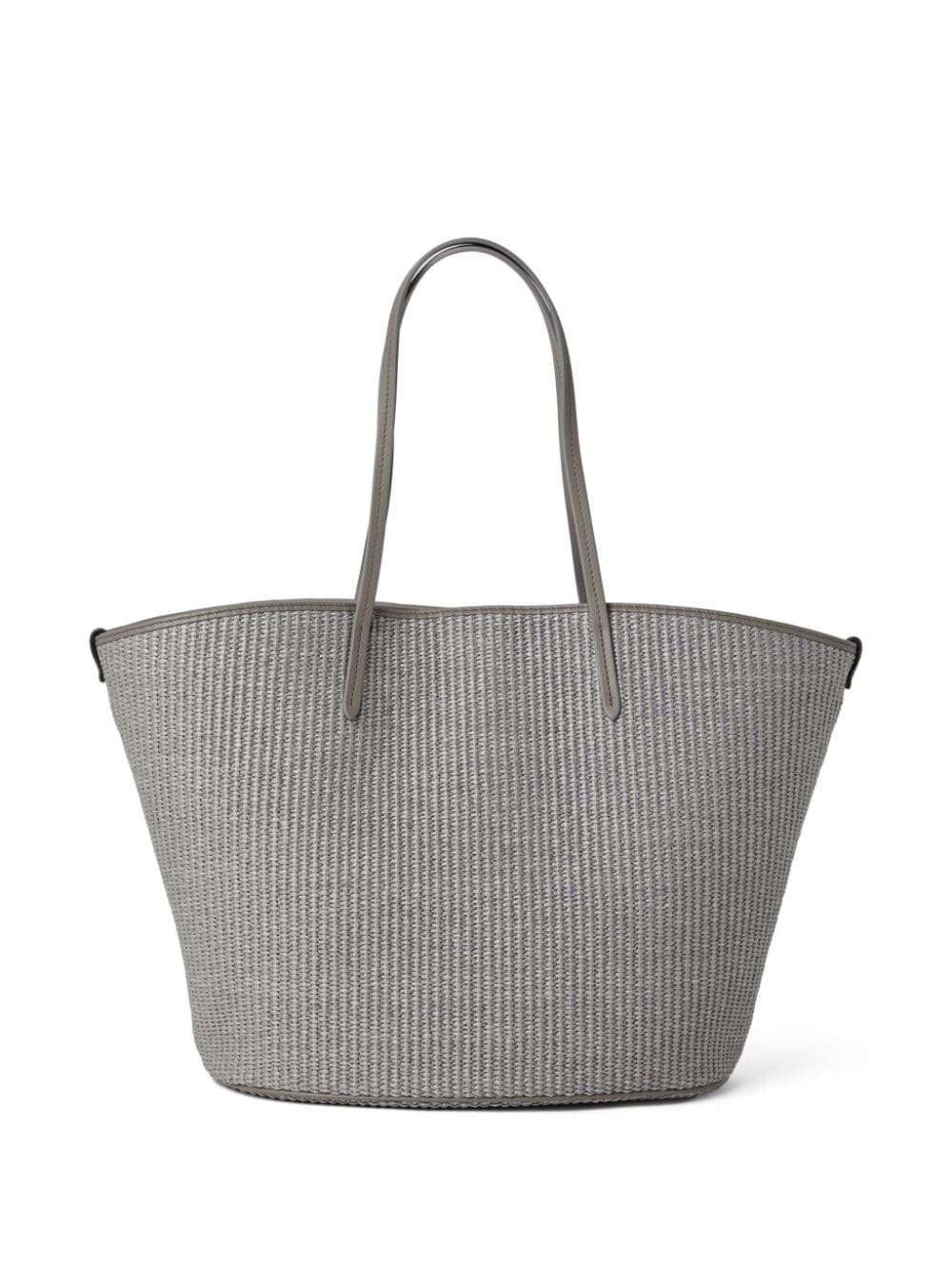 leather-trimmed woven tote bag - 3