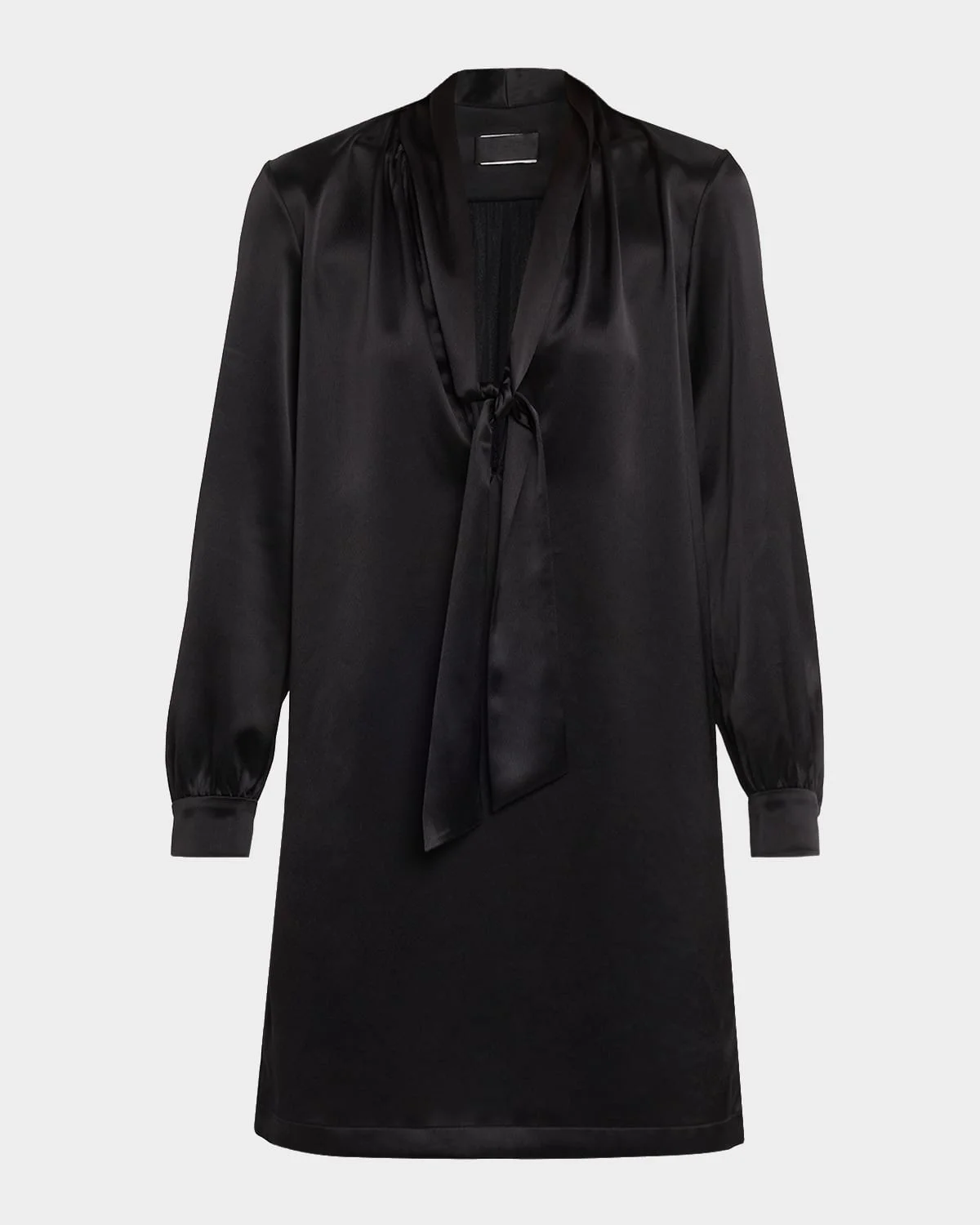 Neck-Scarf Silk Long-Sleeve Mini Dress - 1