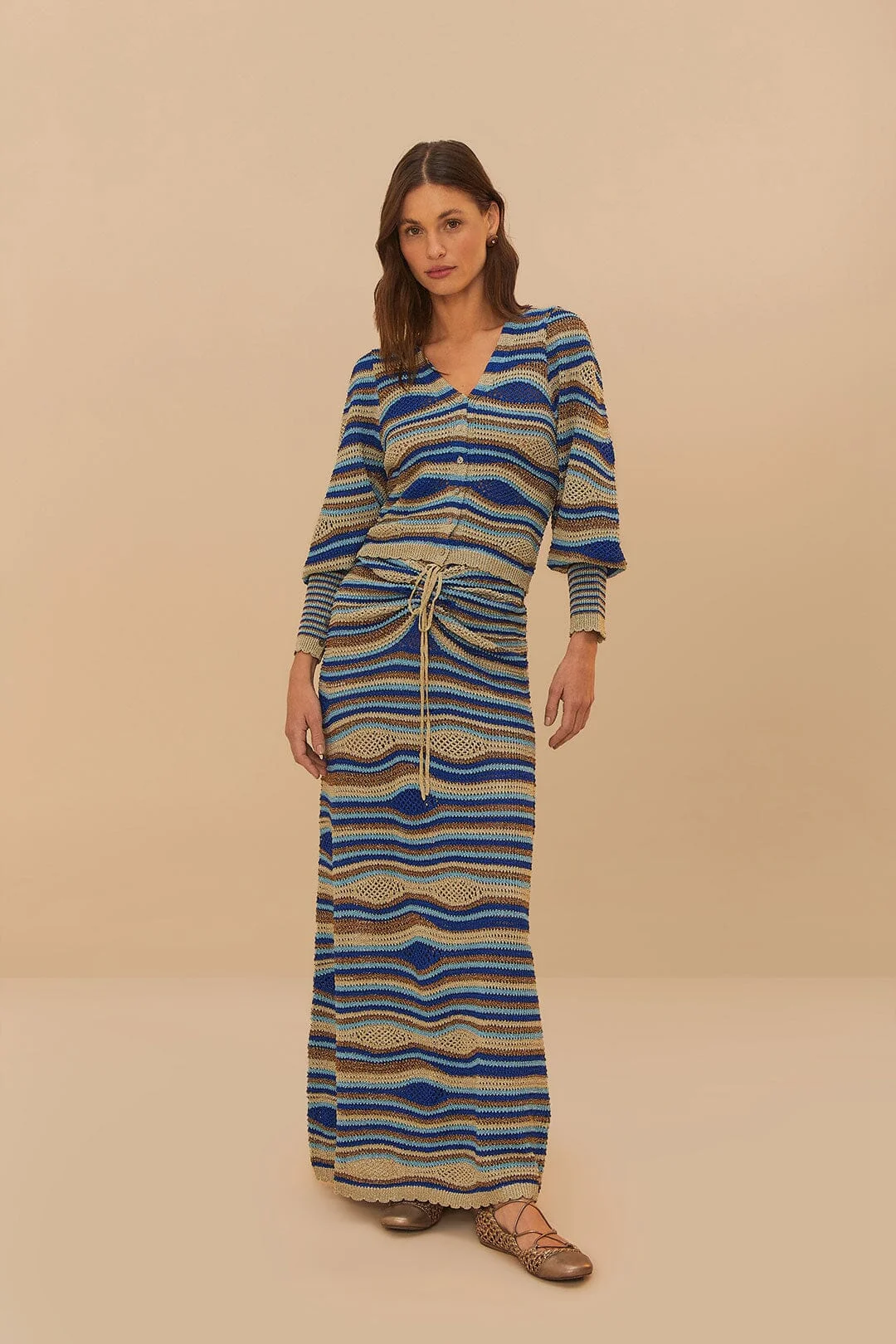 Blue Mixed Waves Knit Skirt - 1