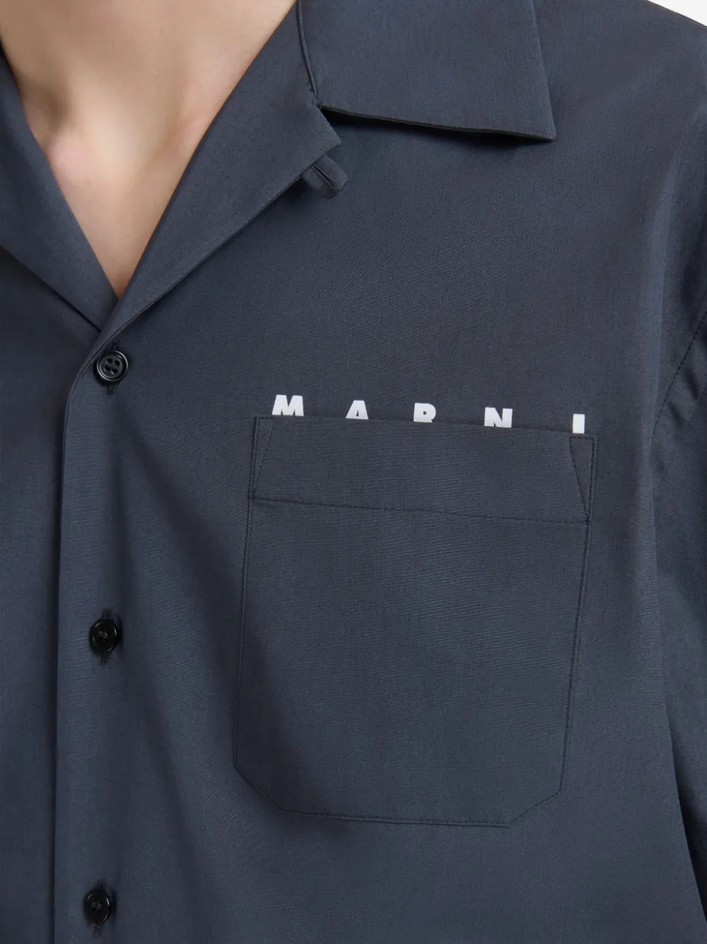 MARNI - Men Hidden Logo Organic Poplin Bowling Shirt - 4