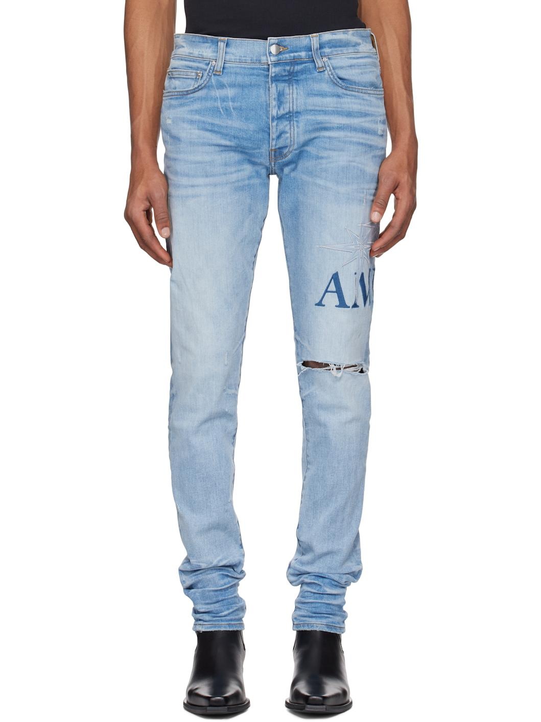 Blue Starburst Appliqué Skinny Jeans - 1