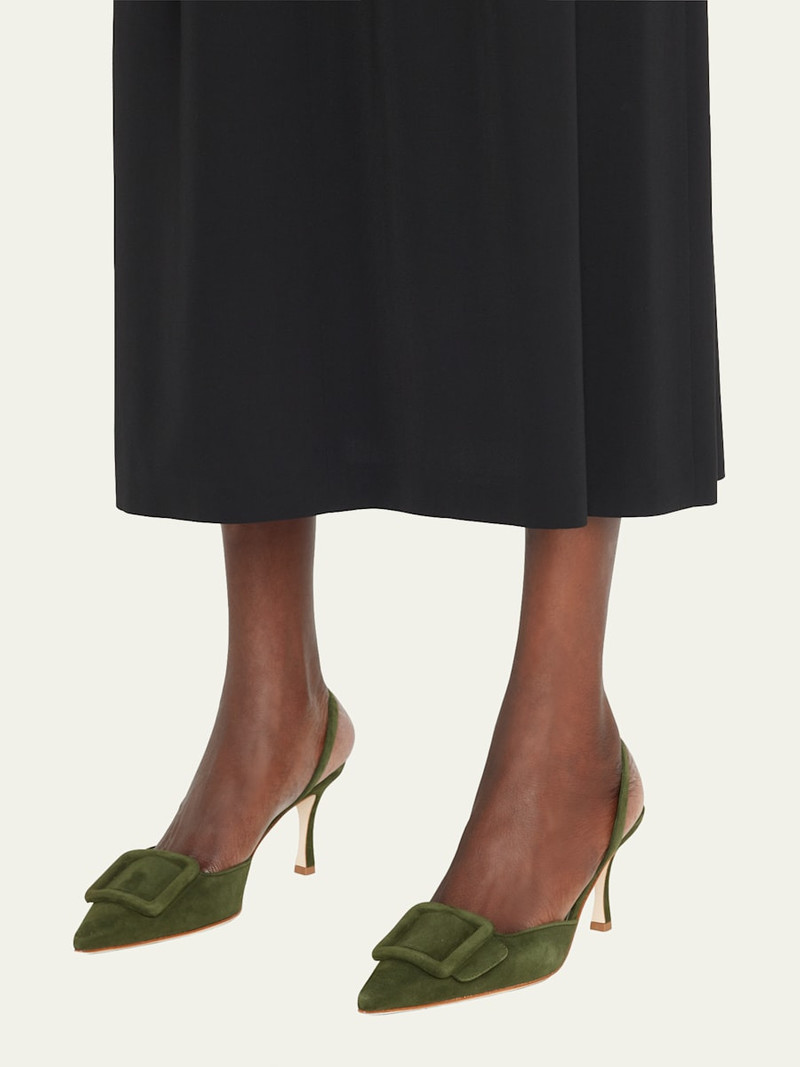Manolo Blahnik Maysli Suede Bow Slingback Pumps outlook