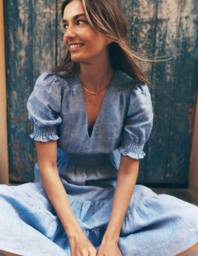 Anna Linen Tiered Midi Dress-Summer Blue Chambray 8