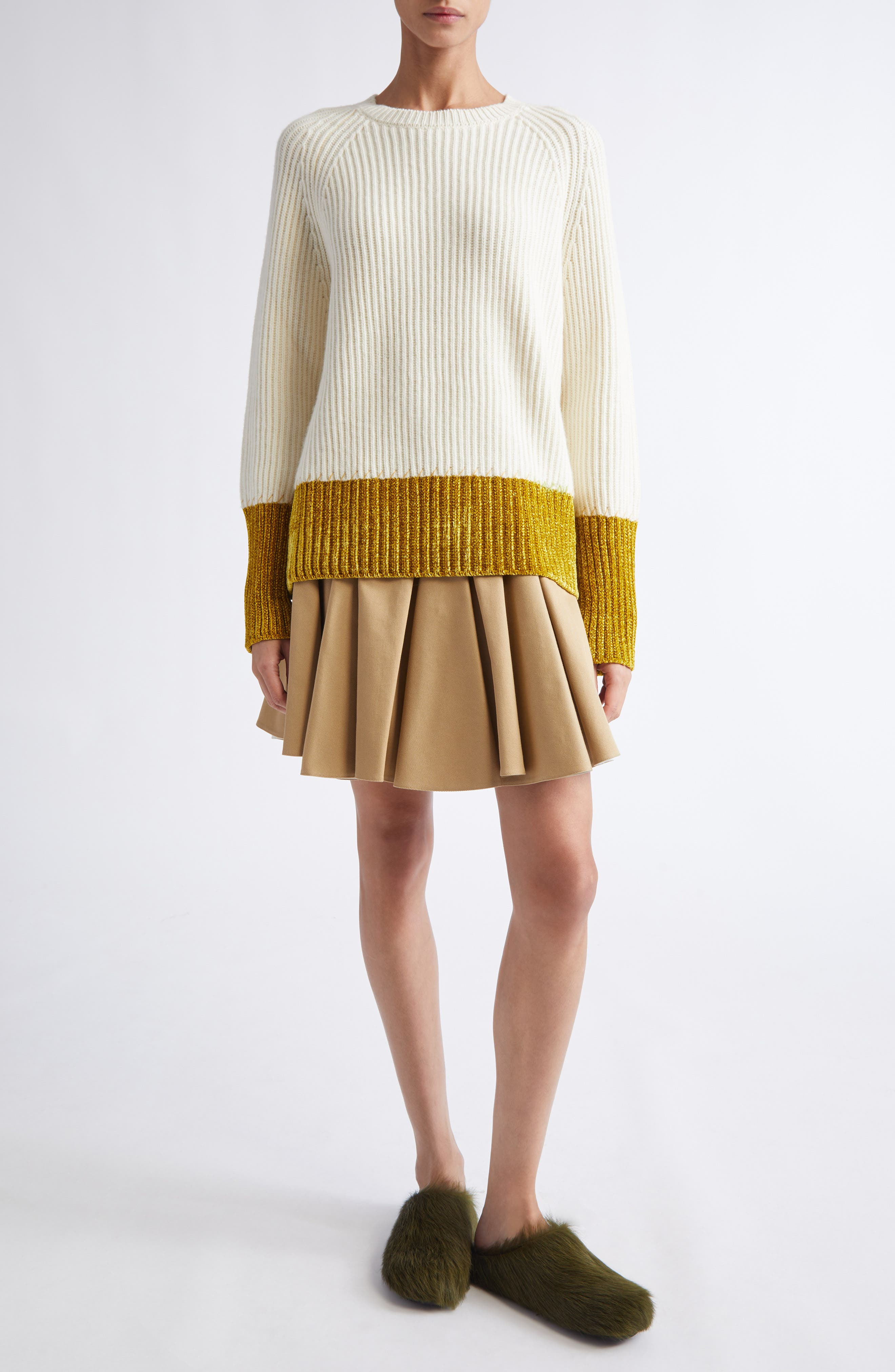 Marni Pleated Cotton Gabardine Skirt in Cement at Nordstrom - 2