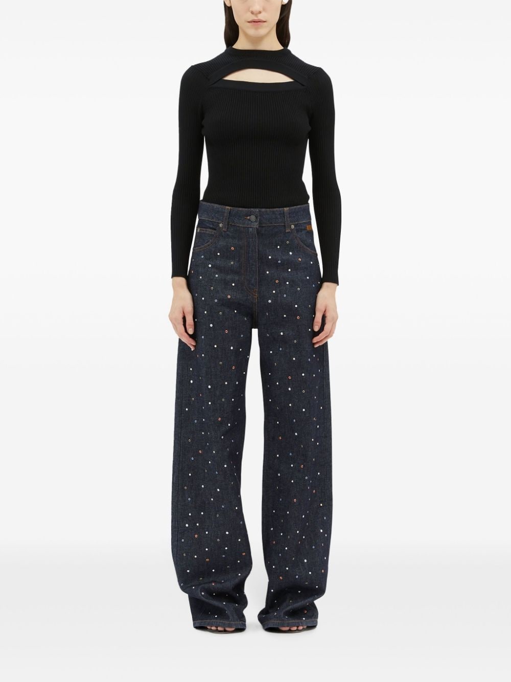 rhinestone-embellished wide-leg jeans - 3