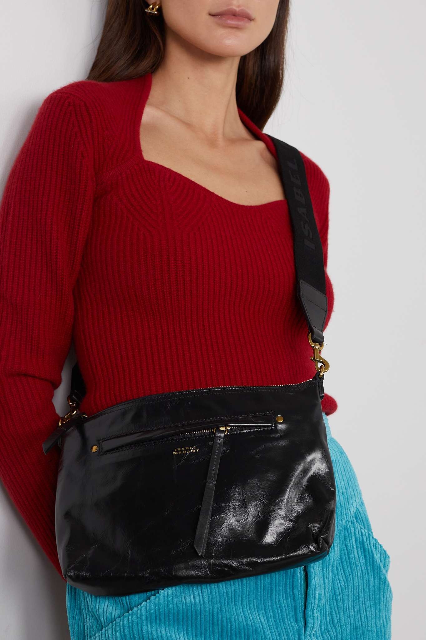 Nessah crinkled glossed-leather shoulder bag - 2