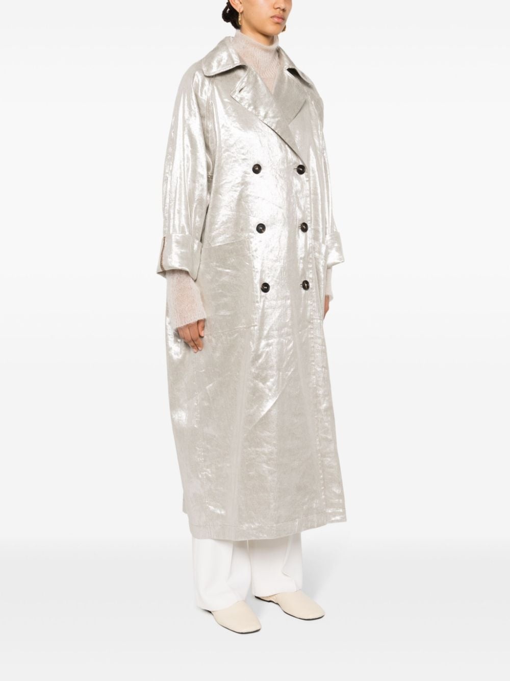 metallic-finish trench coat - 3