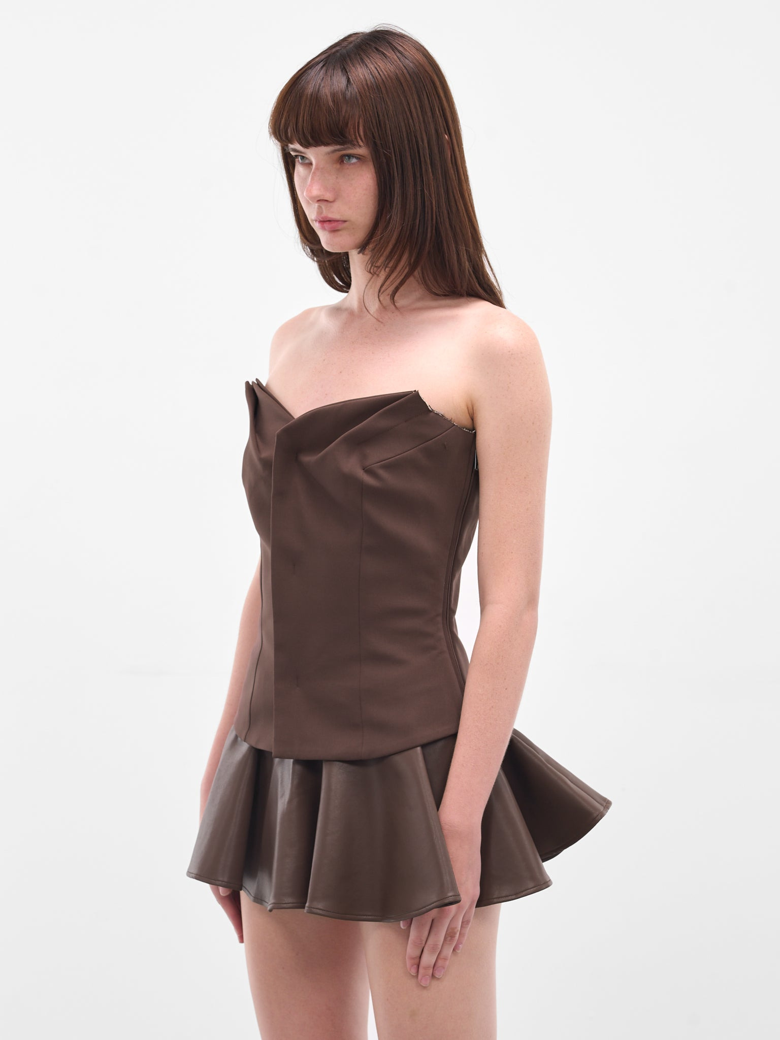 Brown Sculptural Deconstructed Suiting Bustier - 2