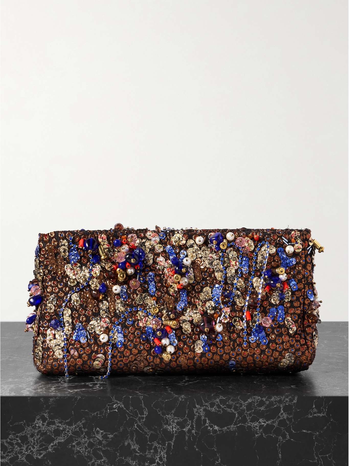 Embellished metallic jacquard-crepon clutch - 1